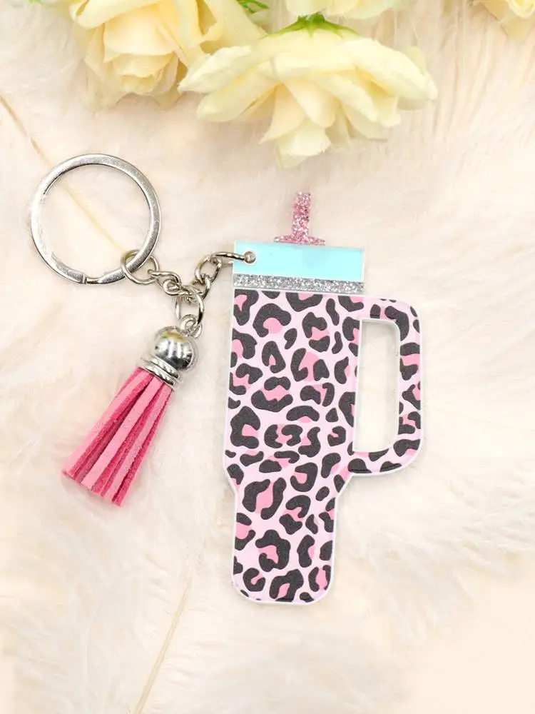 YCXKH1340 Women's Long Chain Metal Keychain UV Printed Leopard Bag Tumbling Cup Unique Gift Type factory