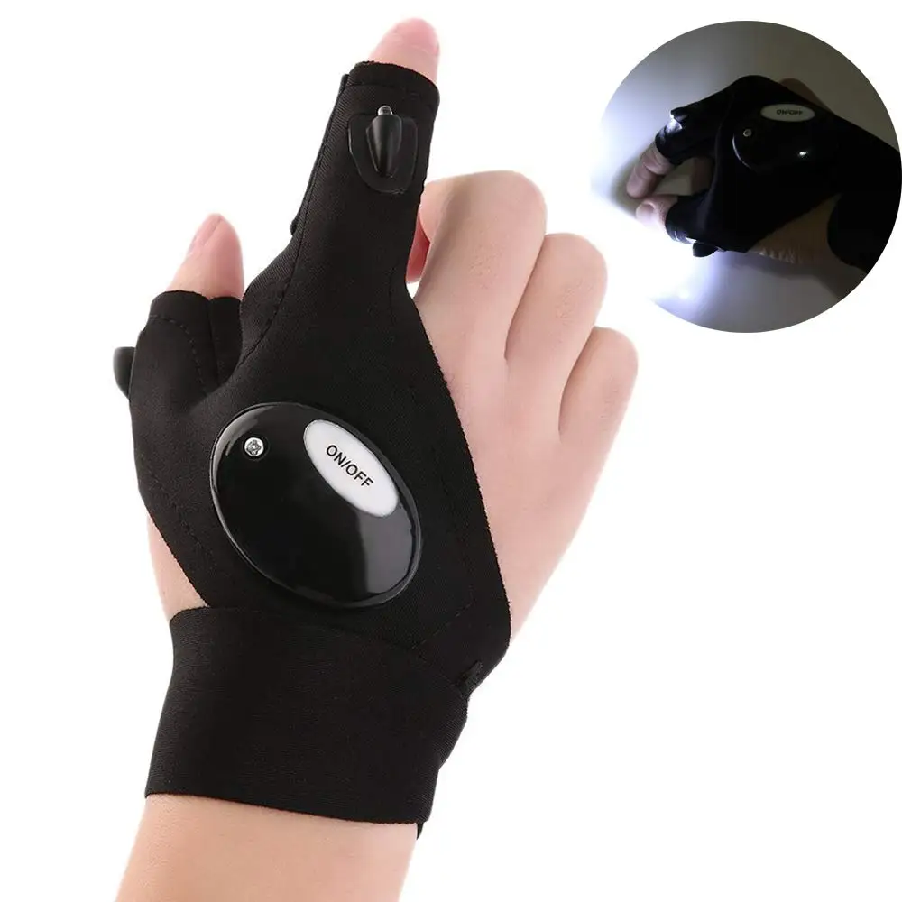 Finger Night Glove with LED Light Flashlight Rescue Tools Outdoor Gear Fishing 