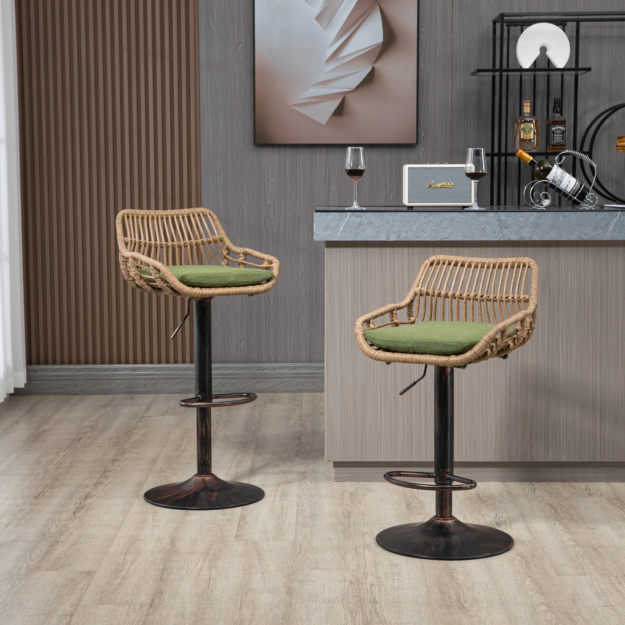 Tabouret bar rotin vintage