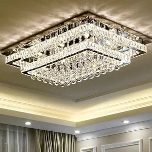 Hall Large Modern Luxury Chandelier  Rectangular K9 Crystal Ball Ceiling Light Lamp Lustre for Living Room
