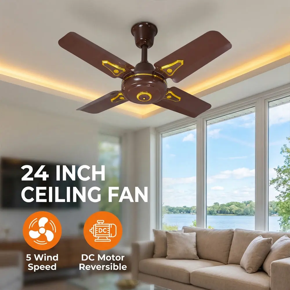 Electric Metal AC Motor 24 Inch 4 Blades Quiet Design Retro Classic Ceiling  Fan for Household & Hotel Use