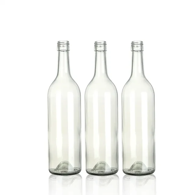 Modern Design 750ml Transparent Glass Red Wine Bottle With Screw