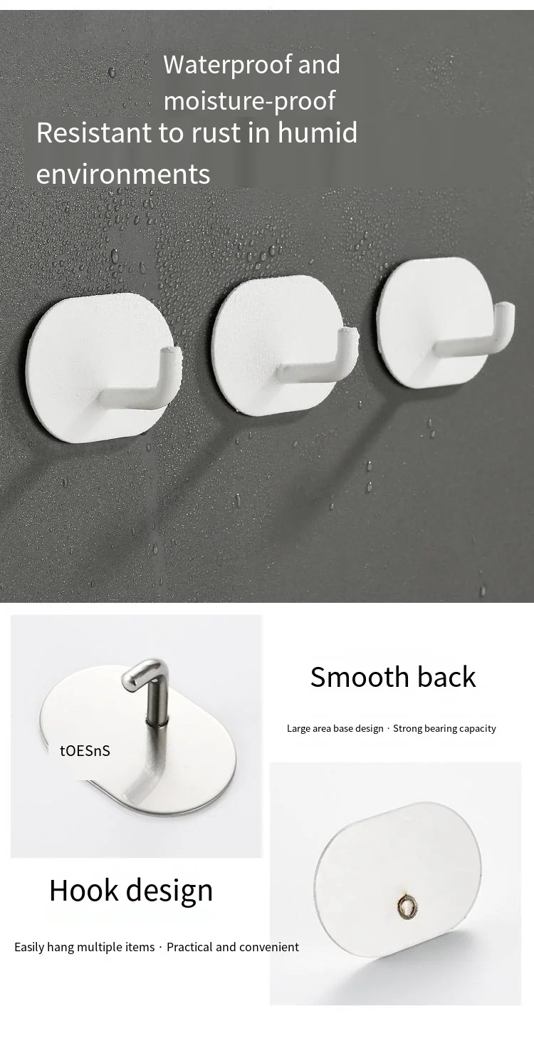 304 stainless steel non-punching kitchen bathroom door Rear toilet living room storage 3-color single novelty hooks anti wet details