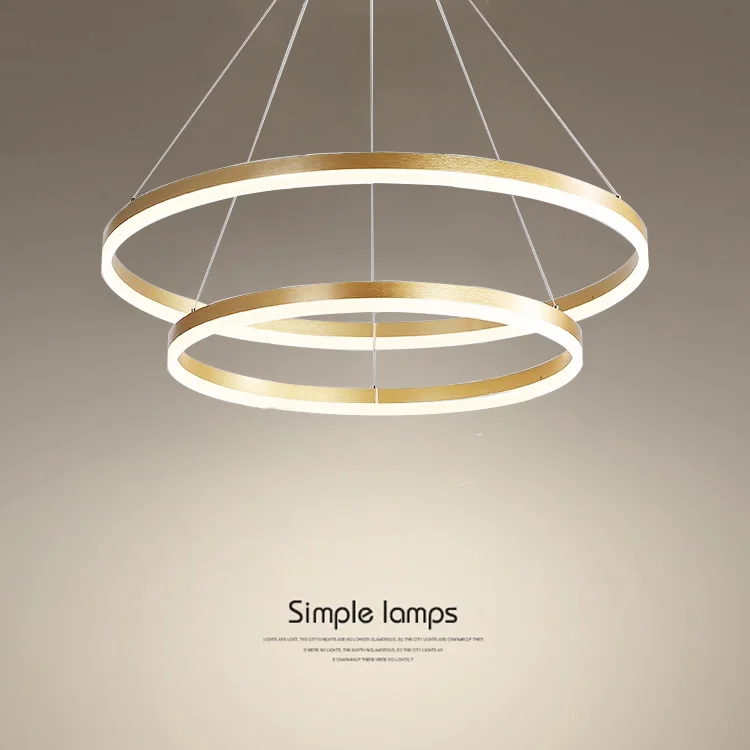 Lampe suspendue industrielle nordique réglable en anneau, or et aluminium, à LED avec variateur, lumière blanche chaude pour la décoration de chambre à coucher et d’intérieur