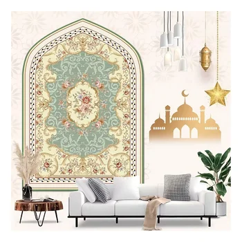 Luxury prayer rug  Persian style  Printed anti-slip indoor comfortable prayer mat  Imitate cashmere carpet  Muslim carpet