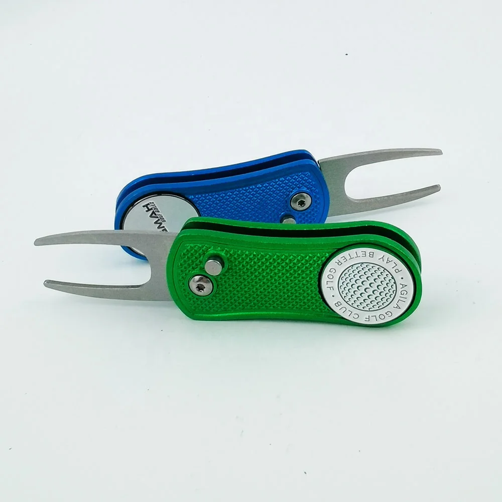 High Quality Retractable Golf Divot Repair Tool Custom Golf Ball Marker Pitch Fork details