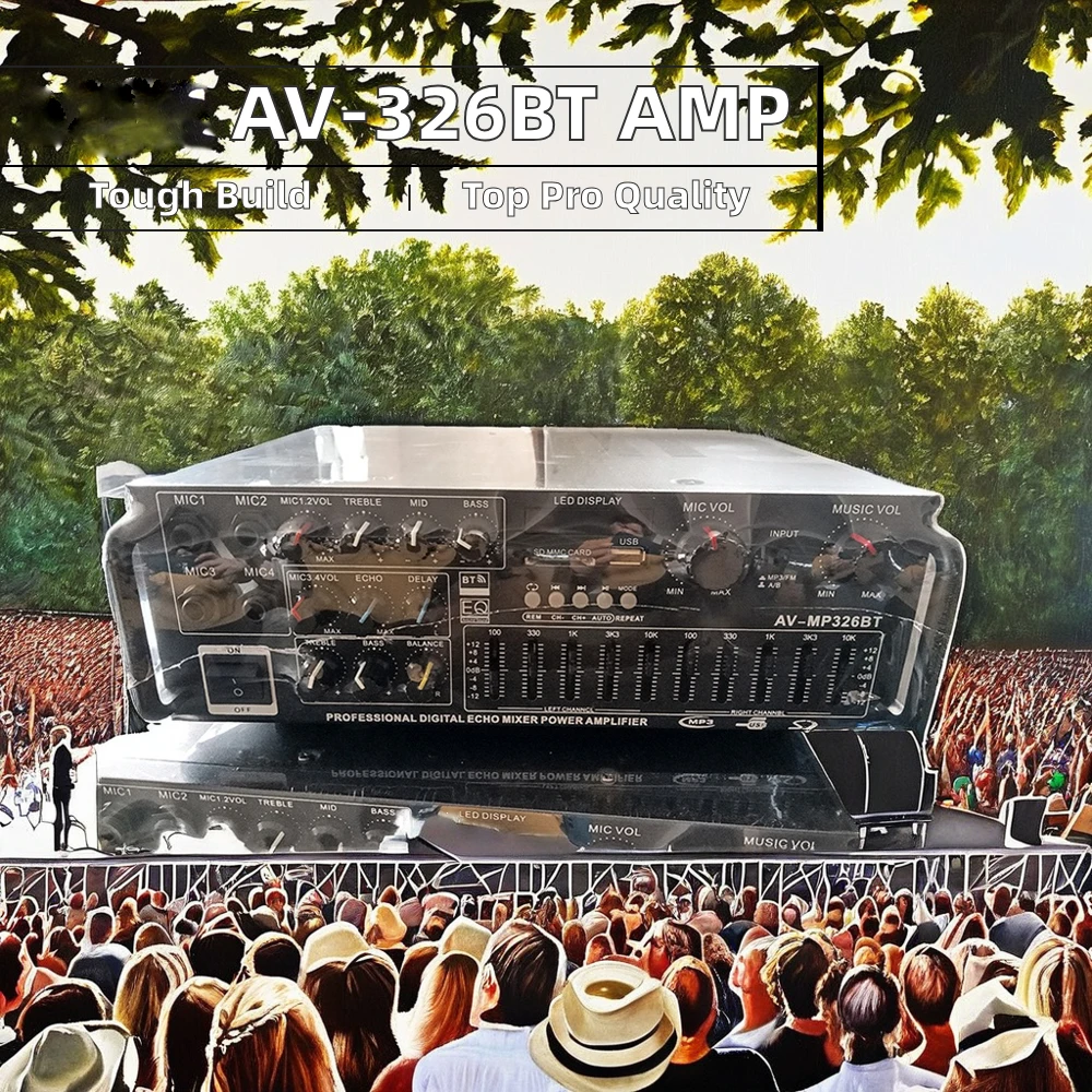 AV-326BT 2-Channel Mini Style 220V/110V Home Amplifier 800W Power BT Wireless Car Audio Stage Sound Quality