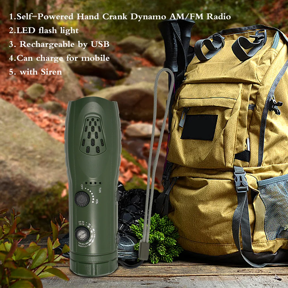 Emergency AM/FM Radio With Hand Crank - Portable Dynamo Power With Flashlight