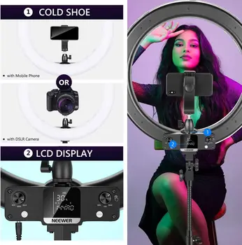 NEEWER 18 Inch RGB LED Ring Light APP Control with Stand and Phone Holder for Selfie Makeup TikTok Vlog product image
