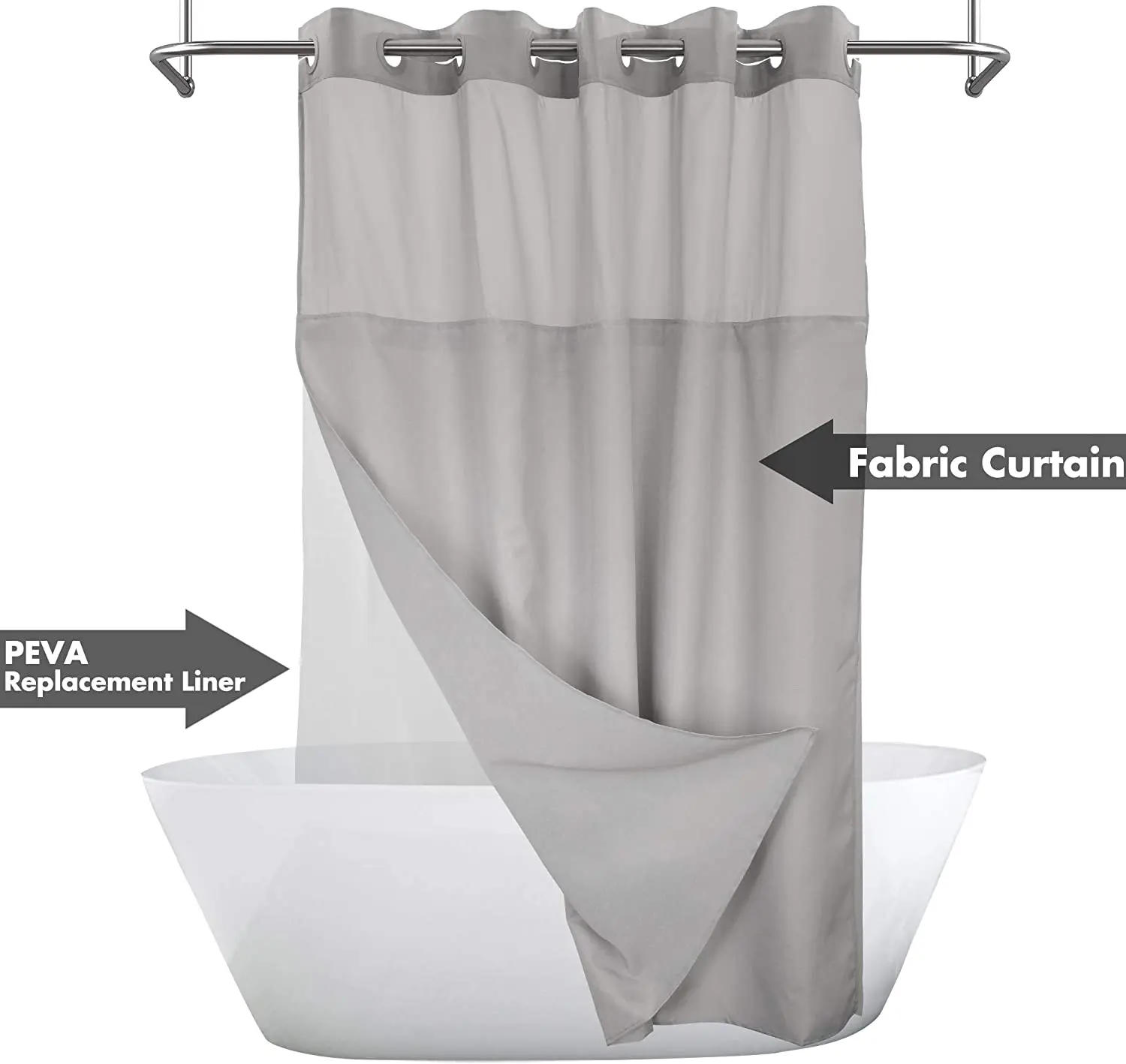 New Custom Polyester Waterproof Hookless Shower Curtain Double Liner