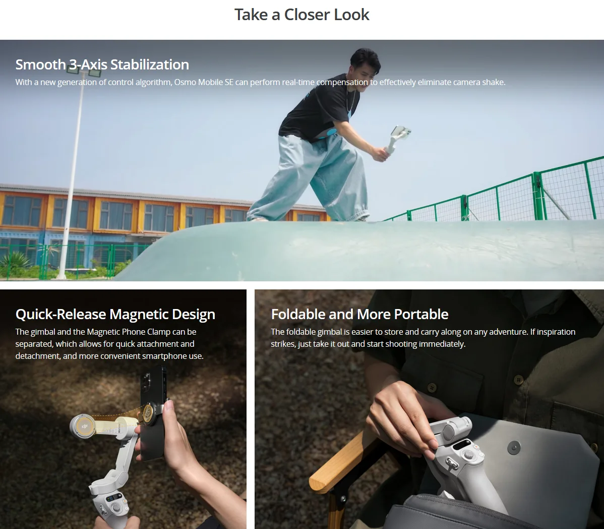 Original Osmo Mobile SE Handheld Gimbal Stabilizer Foldable and More Portable Fun Tutorials & Fast AI Editing