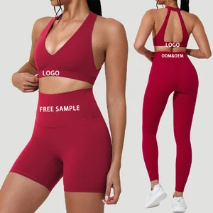 Gym Clothing Active Wear Yoga Bra and Shorts Set Halter Tight Fitting Short Top Casual Fitness Trousers Suit Yoga Sets