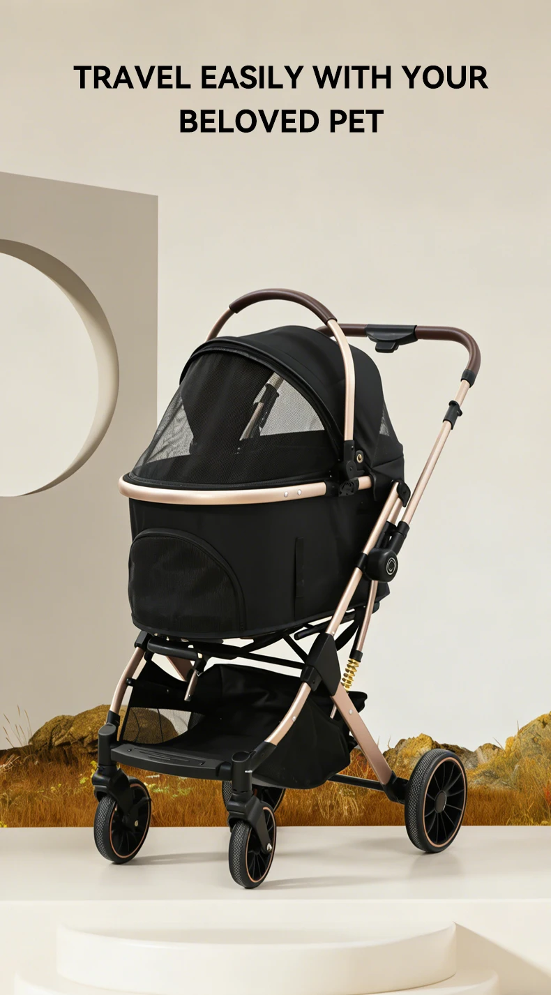 New Stroller Pet Outing Dog Outdoor Car One Button Folding Double Stroller Pet Double Stroller Handbag manufacture