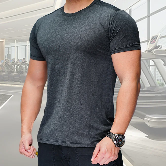 Elastic Men Short Sleeve Tight T Shirt Comfortable Male O Neck Quick Dry Moistur