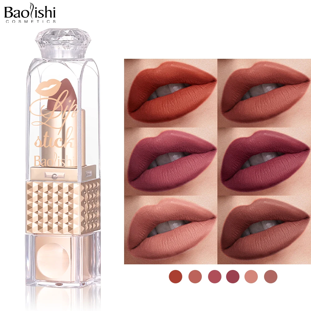 BAOLISHI Custom Private Label Matte Lipstick in Gold Tube Lasting Waterproof Moisturizing Gel Natural Organic Vegan Makeup