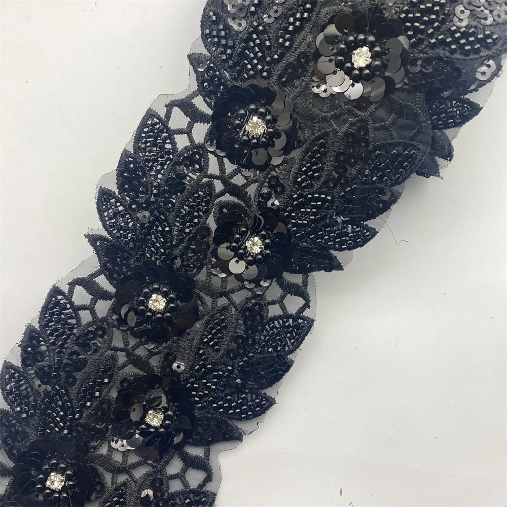 Wholesale New Rhinestone Beaded Lace Trim Applique Sequin Beaded Trim