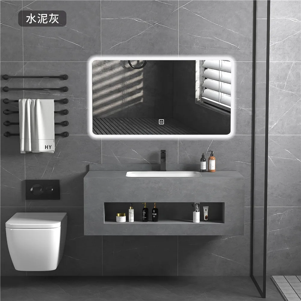 Artificial stone bathroom cabinet sanitary ware white marble slab vanity modern top double wall hung sink wash hand basin factory