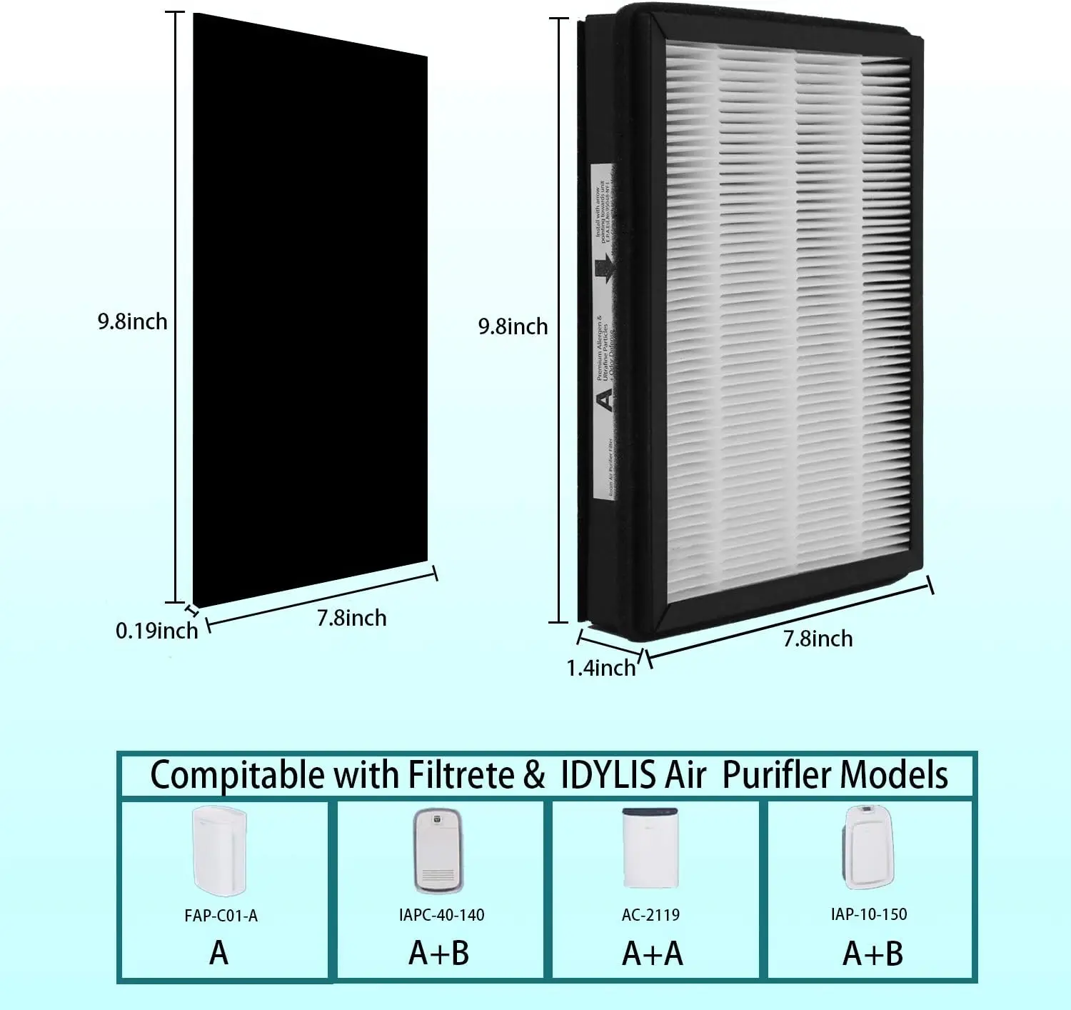 product walson replacement true h13 hepa  activated carbon filter compatible for fap c01 a idylis ac 2119 iap 40 140 iap 10 150-4