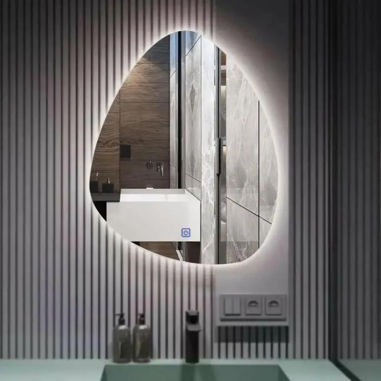 Kamali custom simple design hotel Irregular shape luxury illuminated defog glass backlit bathroom wall mounted smart LED mirror