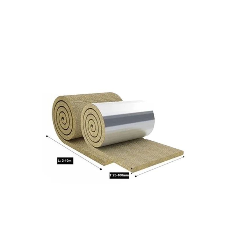 Good Performance Rock Wool Insulation Blanket 80kg/m3-100kg/m3 Density 5m Length with Wire Mesh Durable Felt Roll