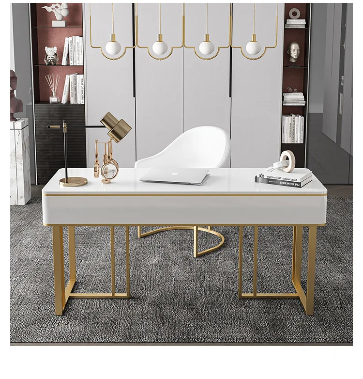 2022 Modern Luxury Style Glossy Painted Top And Golden Legs Home Office