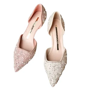 Femme Escarpins Diamond Dress Shoes Pumps Low Wedding Heels for Bride Sexy Pointed Toe Breathable PU Insole for Autumn Winter