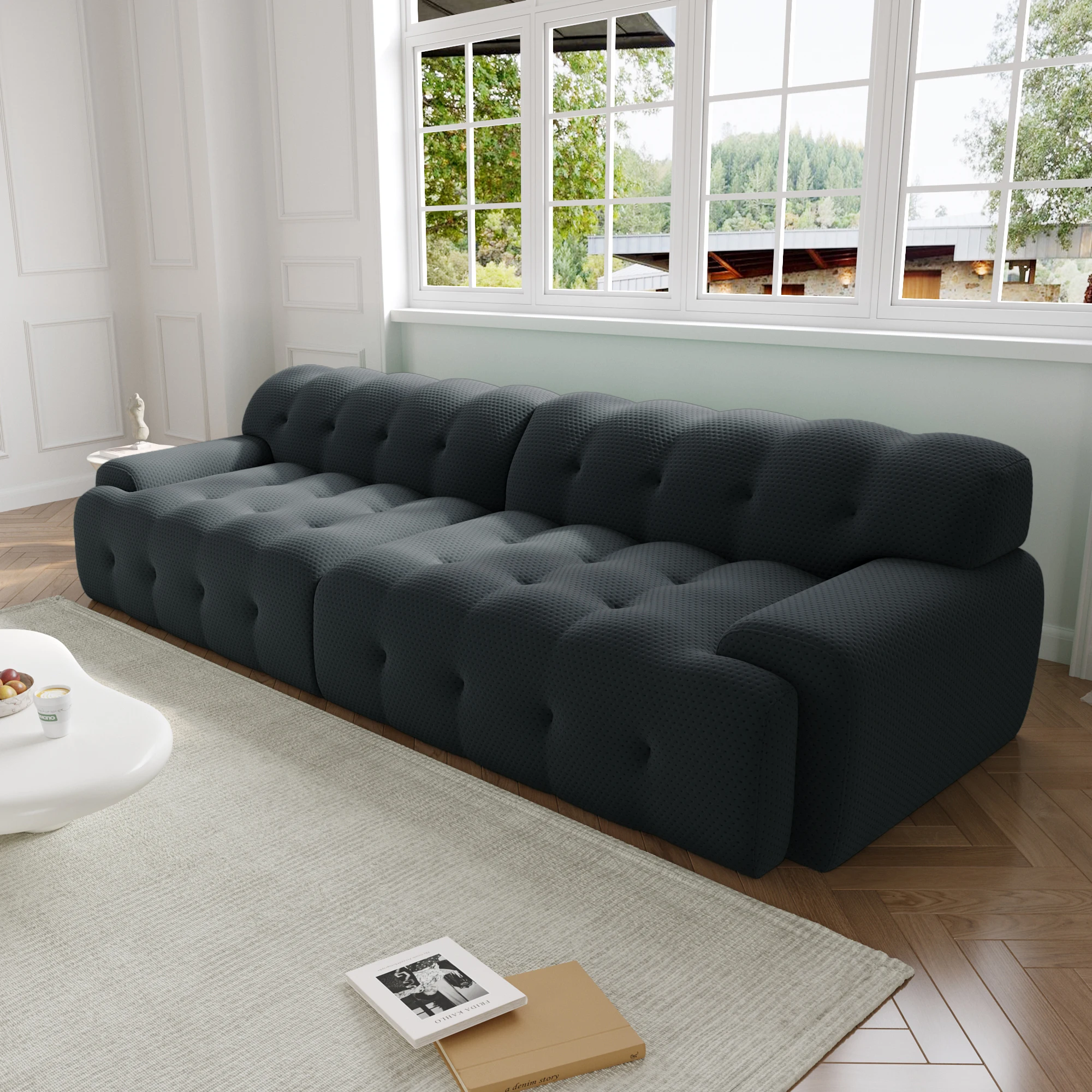 ATUNUS Italian 5D Elastic Fabric Compressed Vacuum Foam Lounge Couch Sofa Custom Modular Sectional Compress Sofa Couch Set