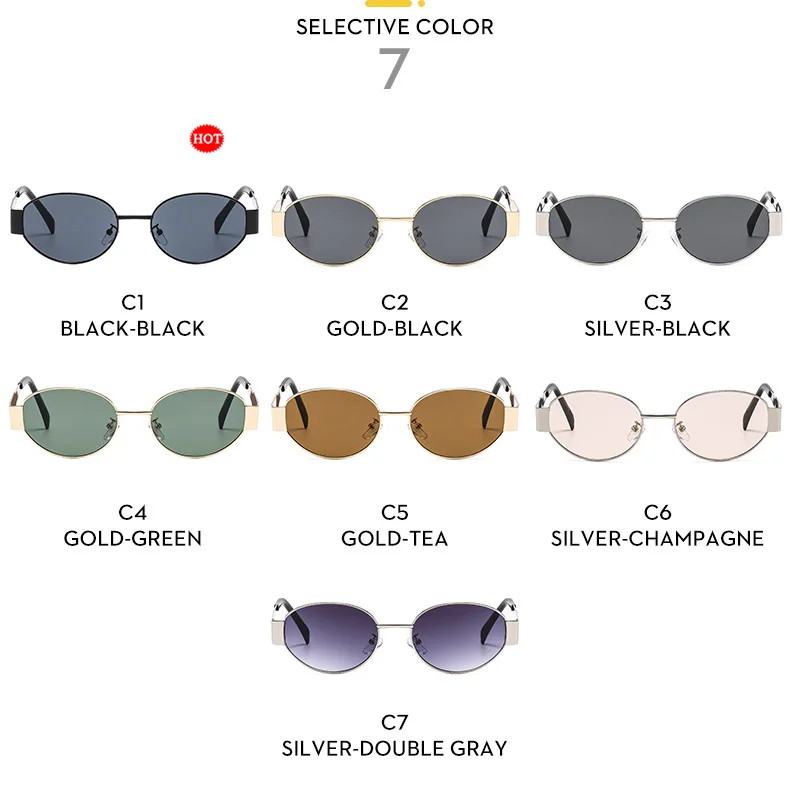 Nuevas gafas de sol de metal con marco ovalado, gafas de sol de alta calidad, logotipo personalizado, gafas de sol para exteriores para hombres y mujeres