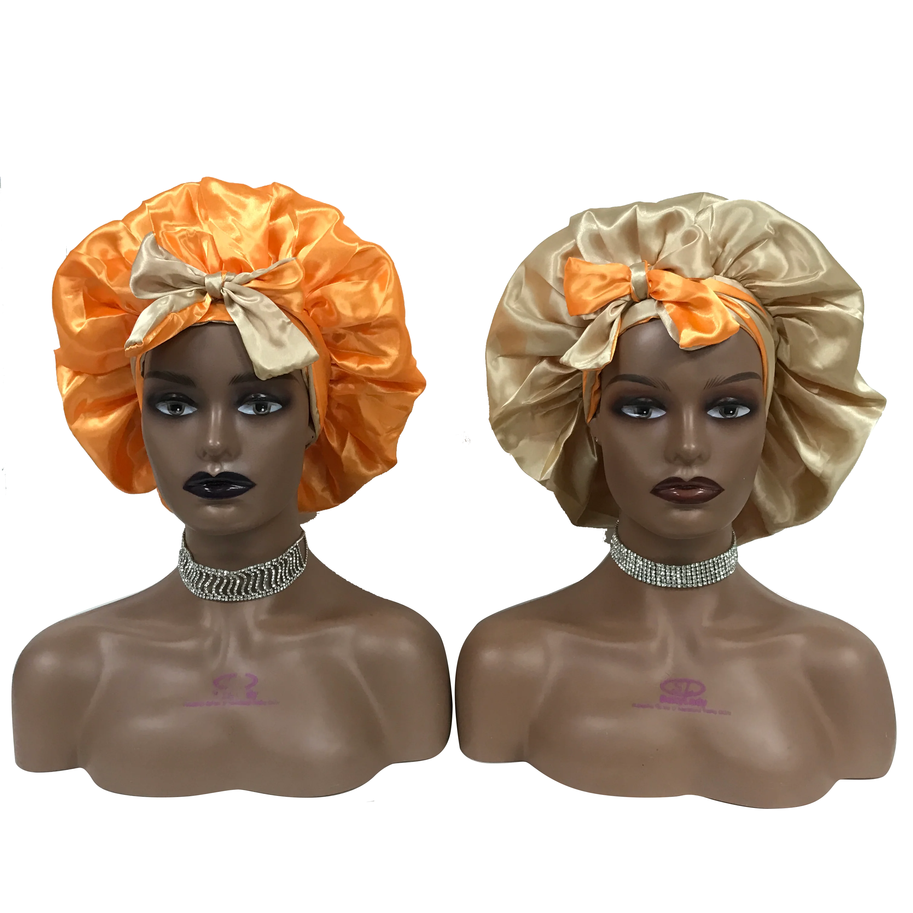 Custom Own Brand Designer Bonnet With  Stretch Tie Band Satin Head Wrap Long Braid Hair Bonnets