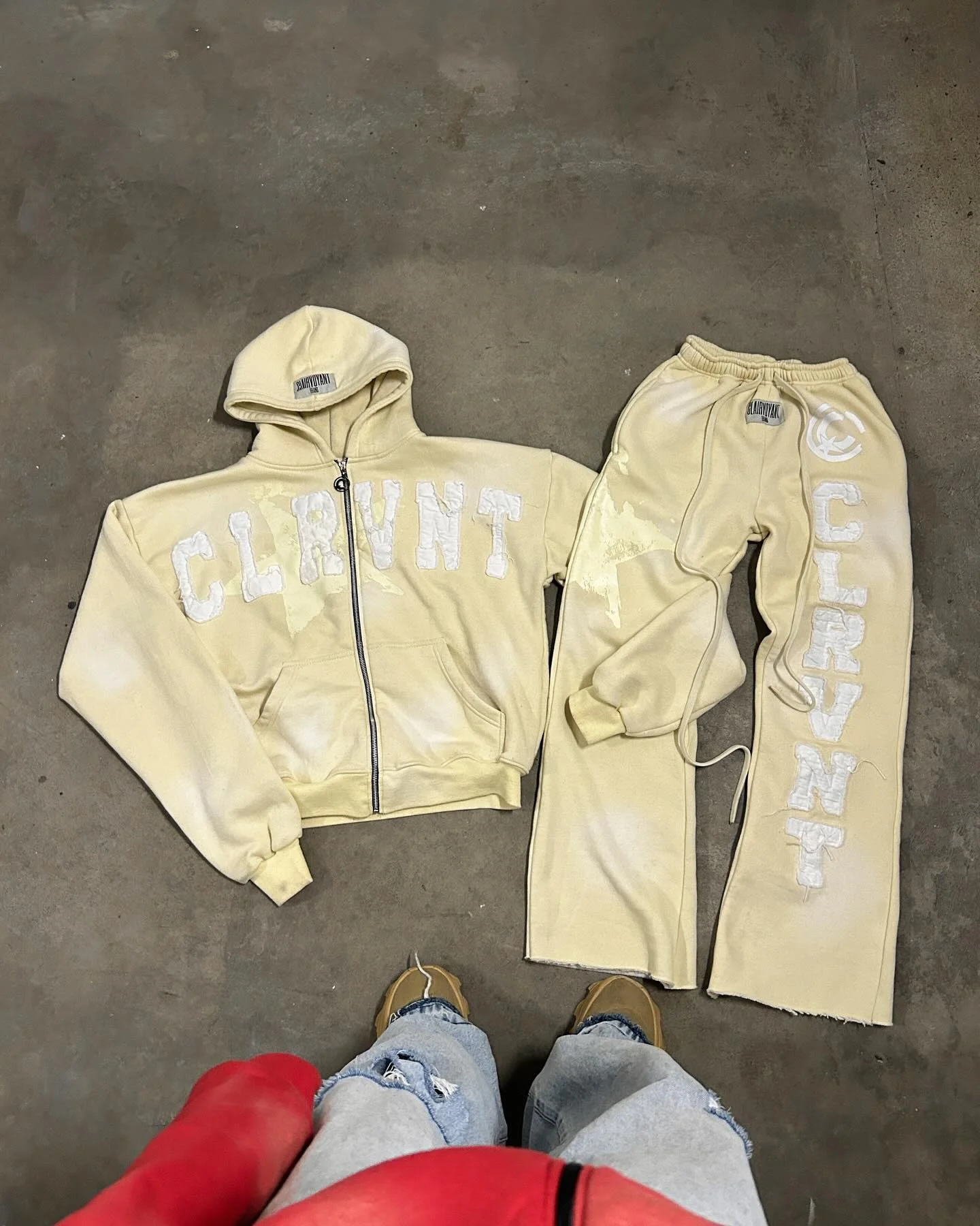Custom Unisex Embroidery Applique Distressed Zip up Acid Wash Sweatsuits Sweatpants and Hoodies Sets Flared Tracksuits for Men gallery 9
