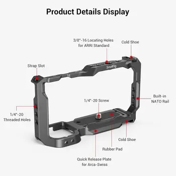 SmallRig Camera Cage with Built-in Quick Release Plate for Arca-Swiss  Cold Shoe for Sony ZV-E10 - 3531B detail image