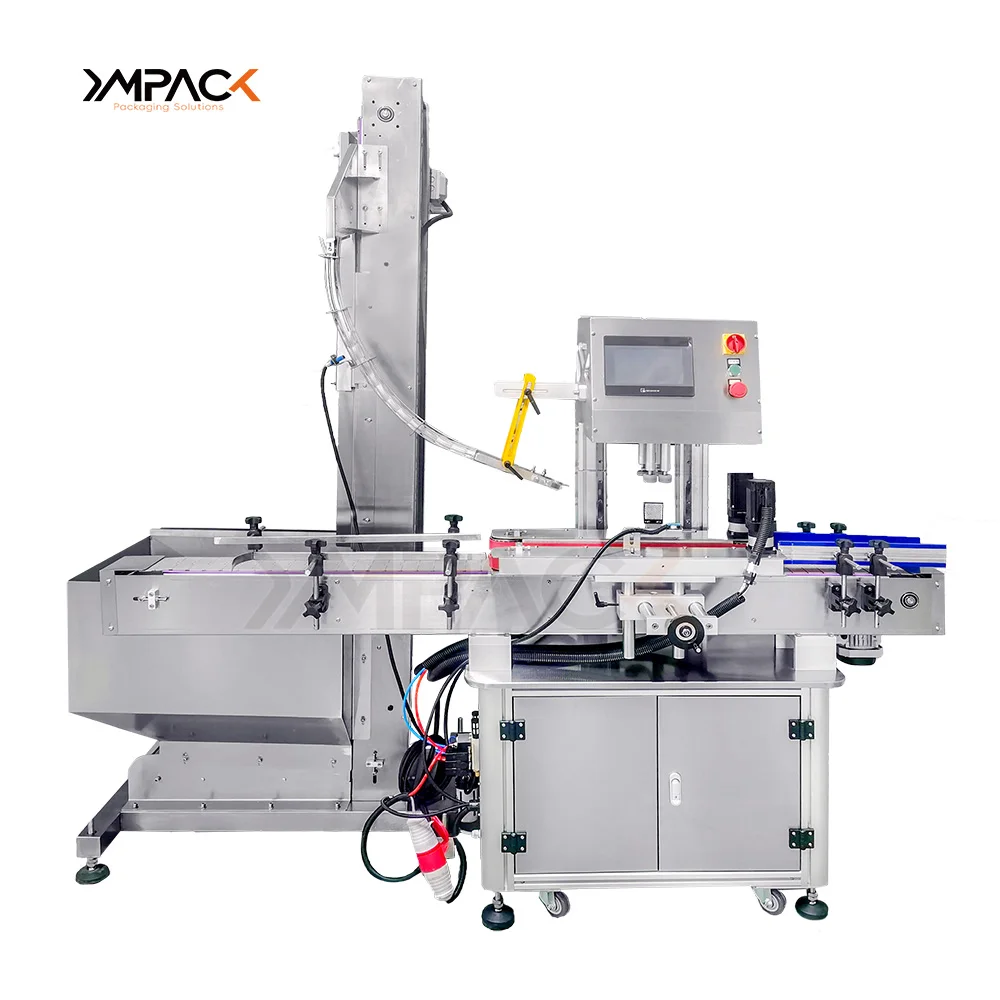 YIMU Automatic Cap Feeder Machine Mist Spray Gallon Bottle Cap Screw Plastic Snap Lid Press on Capping Machine