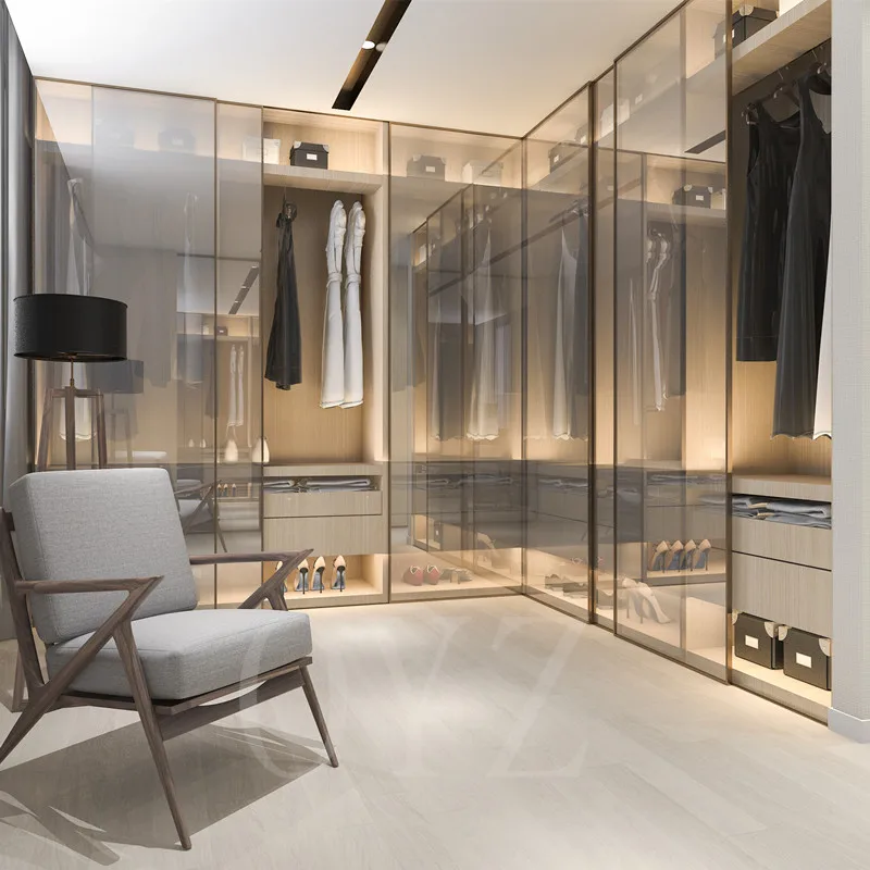 CBMMART Modern Customized Mirrored Wardrobe Glass Door Walk in Closet for Bedroom Furniture