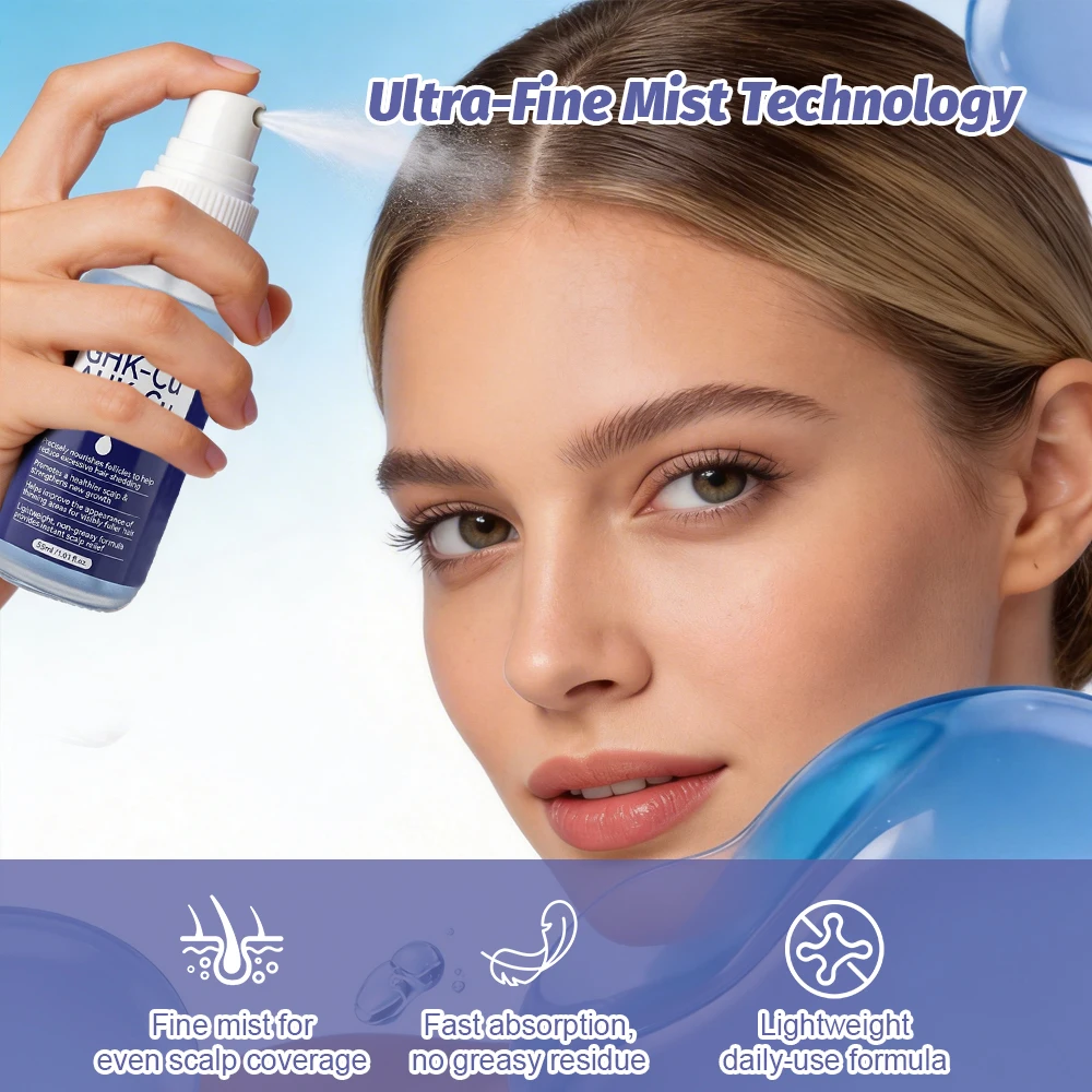 Sulfate & Paraben Free GHK-Cu AHK-Cu Hair Growth Spray Anti Hair Loss Treatment Copper Peptide Hair Regrowth Serum Private Label