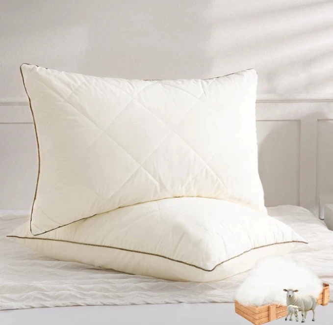 Organic Cotton Fabric Fluffy Soft Premium Australia Wool Mixed Microfiber Filled Comfortable Side Sleeping Pillows