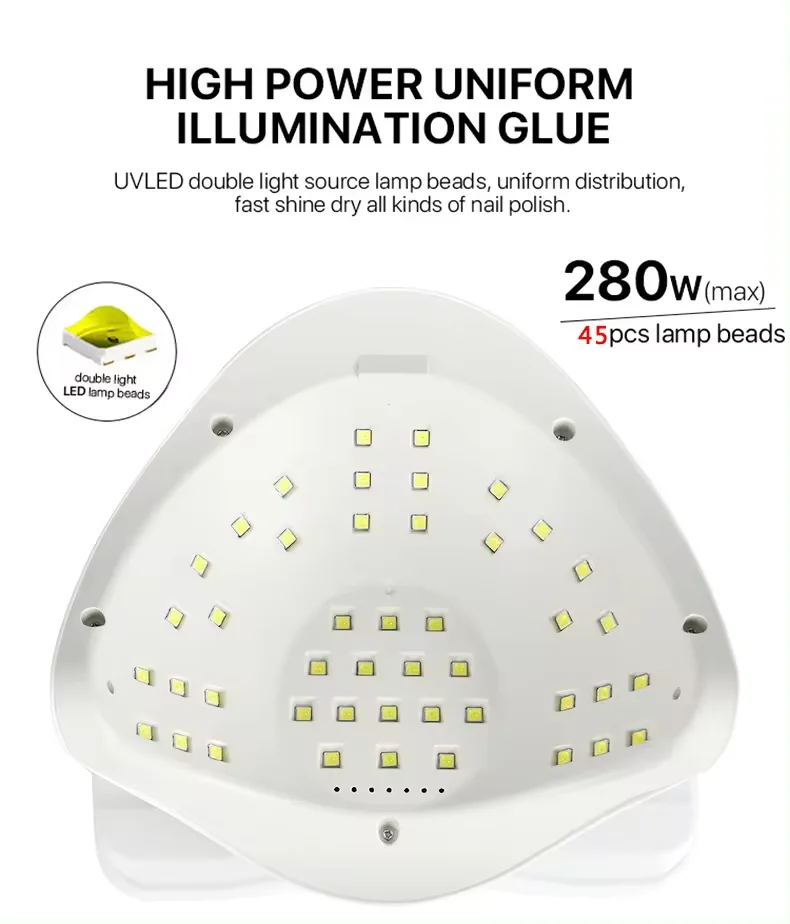 SunX15 MAX 280W Nail Dryer Fast Drying LED Polish Machine with UV Gel Lamp Electric Power Supply Plastic Material