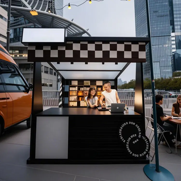 Urban Pop-Up Expandable Container Kiosk Mobile Food Shop with Fire-Resistant Bamboo Cladding Easy Shipping