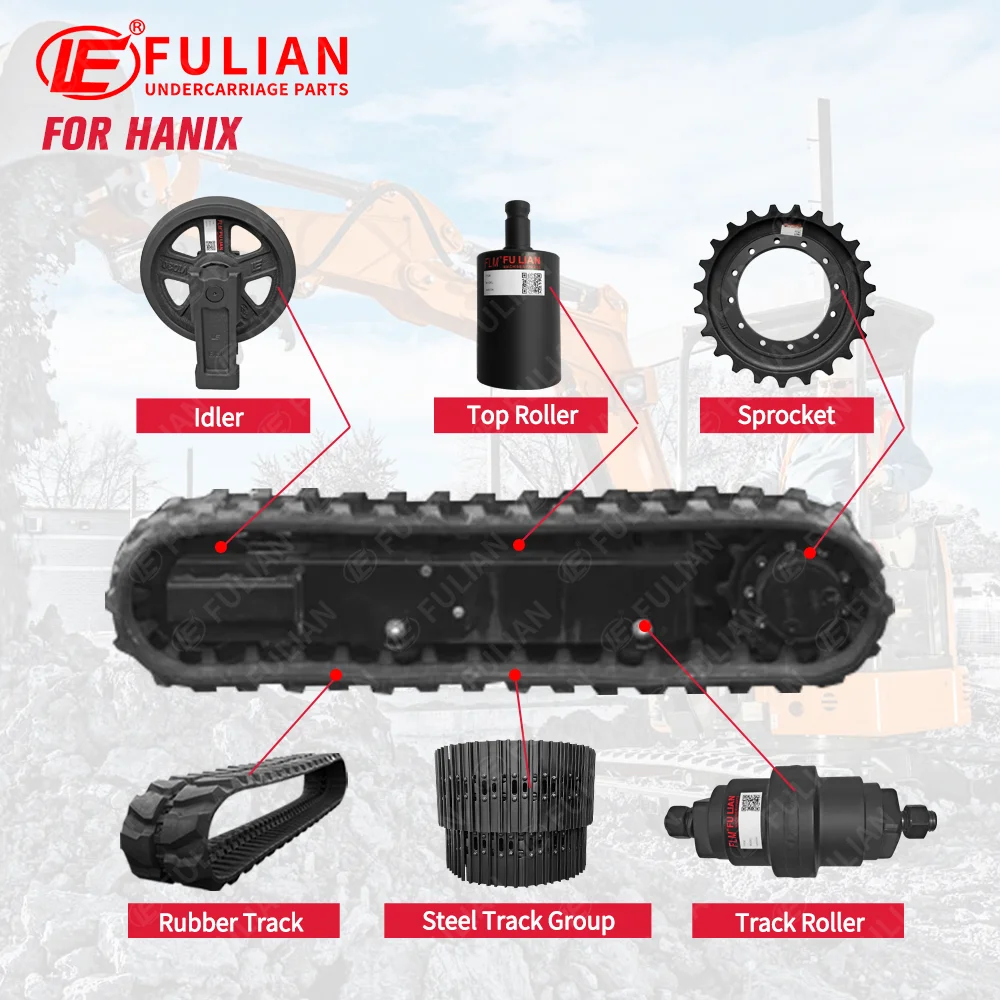 Compact Excavator Undercarriage Parts Sprocket Rubber Track Idler Steel Track Group Carrier Roller Bottom Roller for Hanix