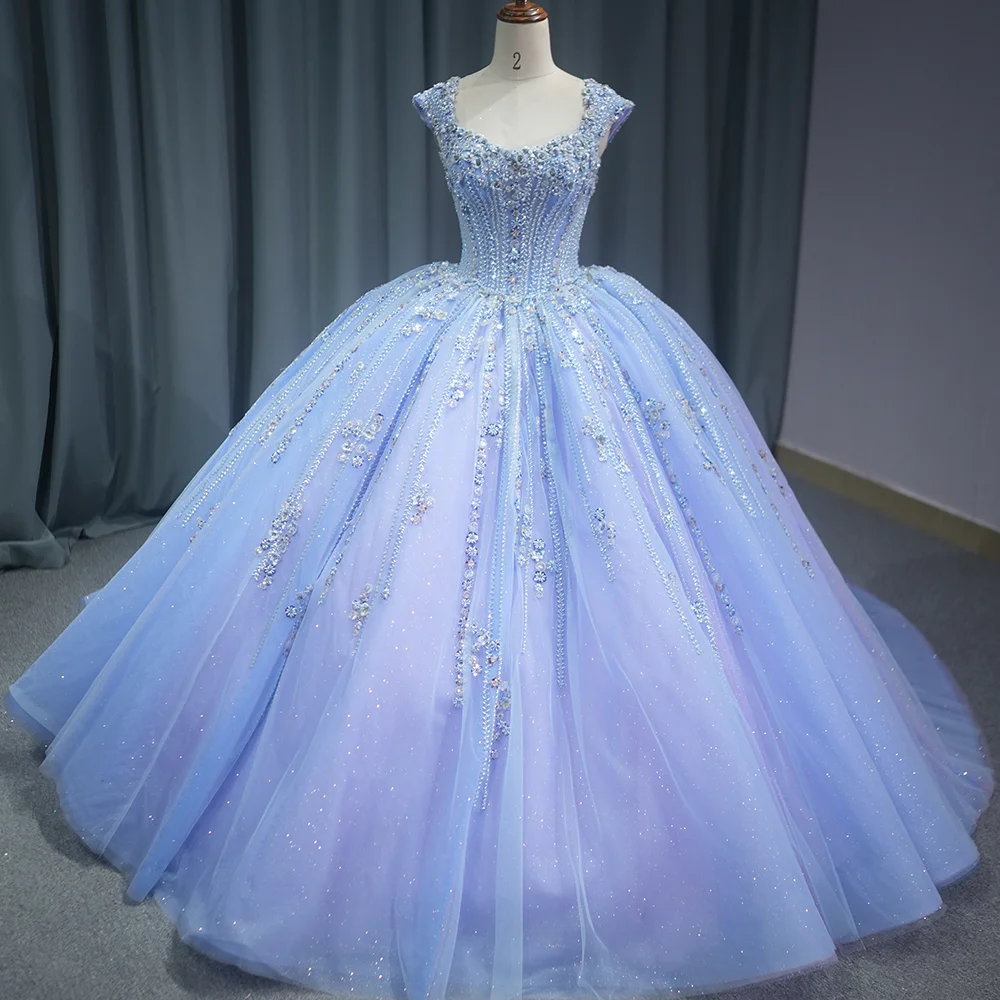 open lace back dress Light Purple Tulle Long Sweet 16 Gown, Flowers Quinceanera Dress –  Cutedressy