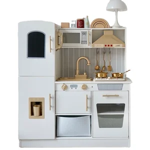 Global Top-seller Children's Gold Glow White Kitchen Juguetes Wood Preschool Montessori Refrigerator Toys for Kids Boys Girls CE
