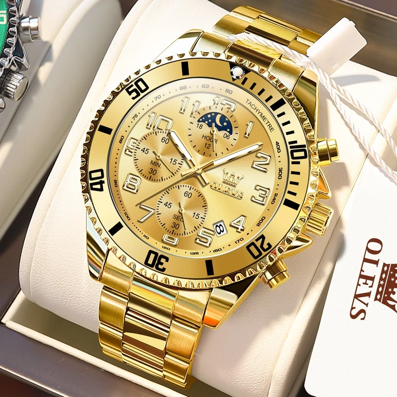 OLEVS Orologio Uomo Cronografo Multifunzione – Acciaio Inox Con Diamanti E Data, Impermeabile 30m - 2