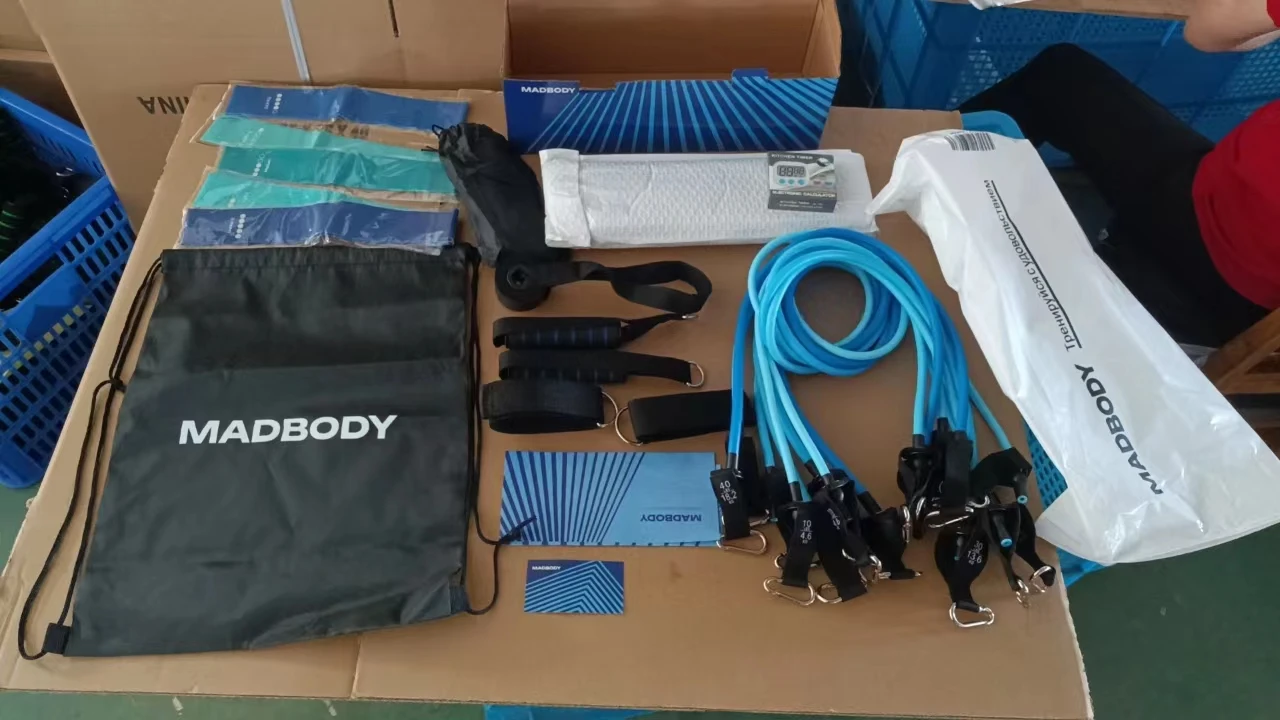 odm resistance bands set with workout bar pilates bar kit exercise elastic band with handles and door anchor for whole body training-12