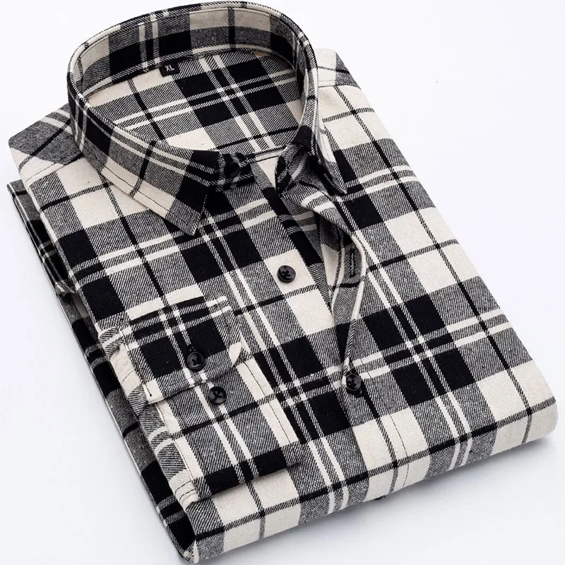 Camicetta oversize in cotone all'ingrosso Camicia da uomo in stile europeo americano a maniche lunghe in flanella con bottoni sul davanti775_voghion.com
