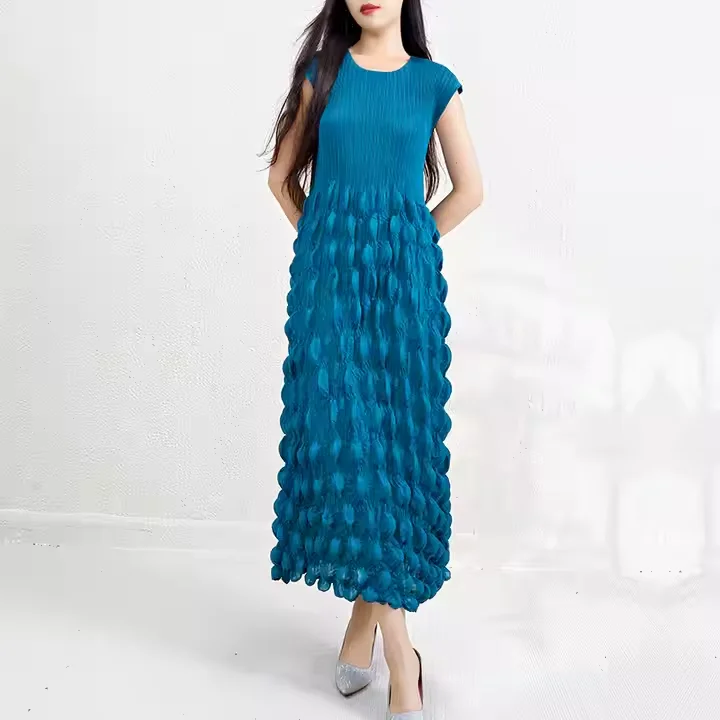 High Quality Elegant Bohemian Patchwork Design Women's Denim Maxi Bubble Pleat  Dress Elastic Waist A-Line Casual Summer Winter| Alibaba.com