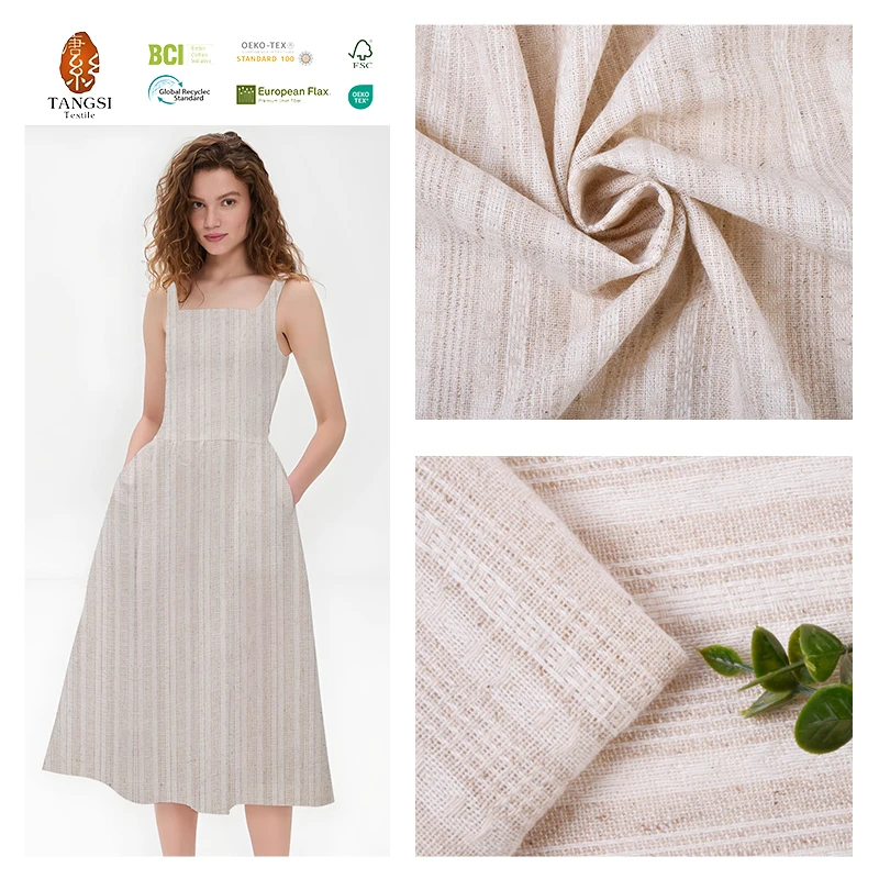 High Quality Viscose Linen Rayon Yarn Dyed Strip Fabric Woven Fabric for  Dress Clothing