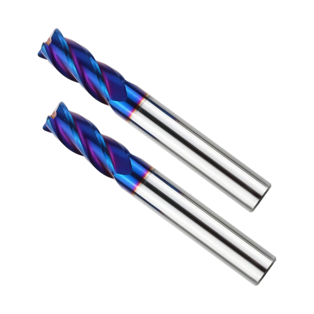 Solid Blue Carbide Endmill CNC Machine Cutter Hand Tools for Metal HRC45 55 60 70 Square Face Milling Cutter Bits End Mill