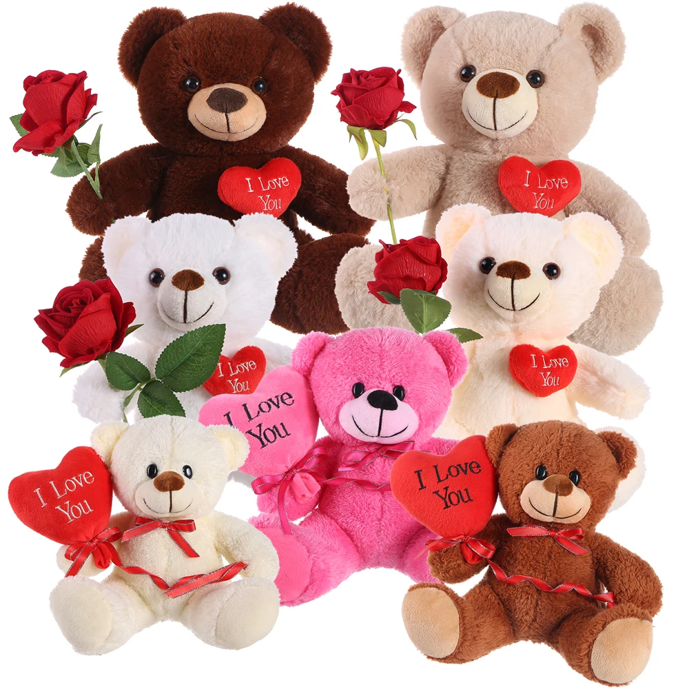 Cheap Valentine Teddy Bears Wholesale Fluffy 20cm Teddy Bear Holding Rose  2025 Valentine's Day Bear Doll Bulk