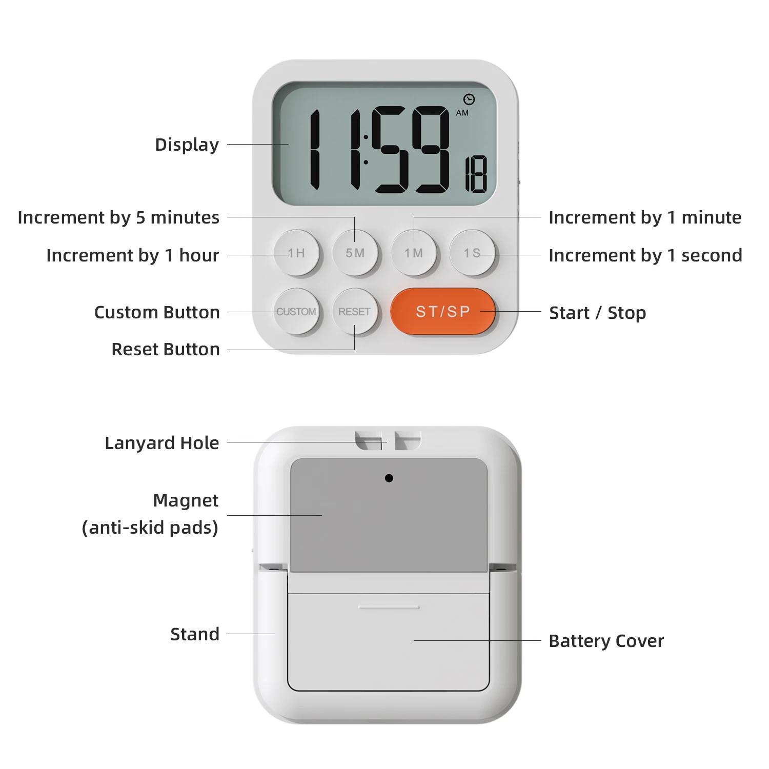 Positive Countdown Memory Function Display Time 3 Levels Volume Kitchen Timer Fitness Battery Operated Visual Alert Timer