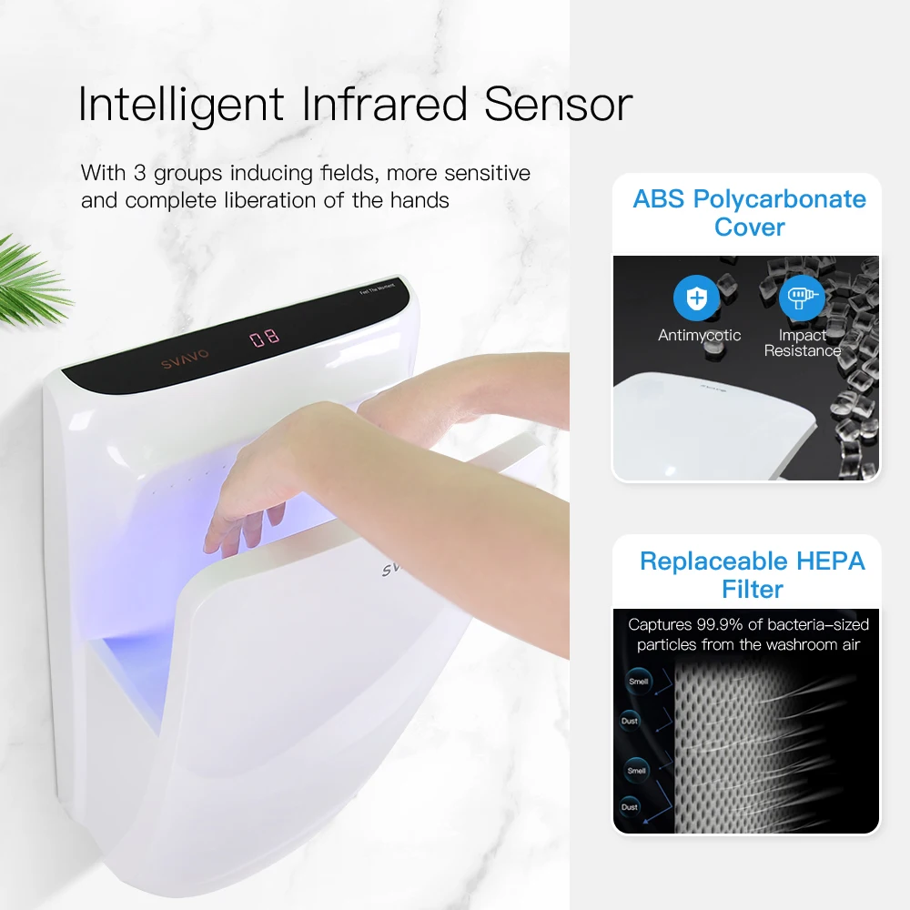 Plastic ABS Infrared Sensor Electric Hand Dryer with Tray Automatic Hand Air Blower for Bathroom Speed Hand Dryer
