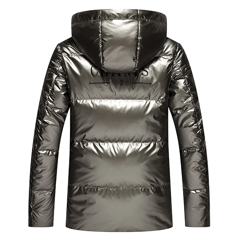 Лучшее качество, мужское Черно-серое блестящее пуховое пальто, зимняя длинная куртка с капюшоном на утином пуху